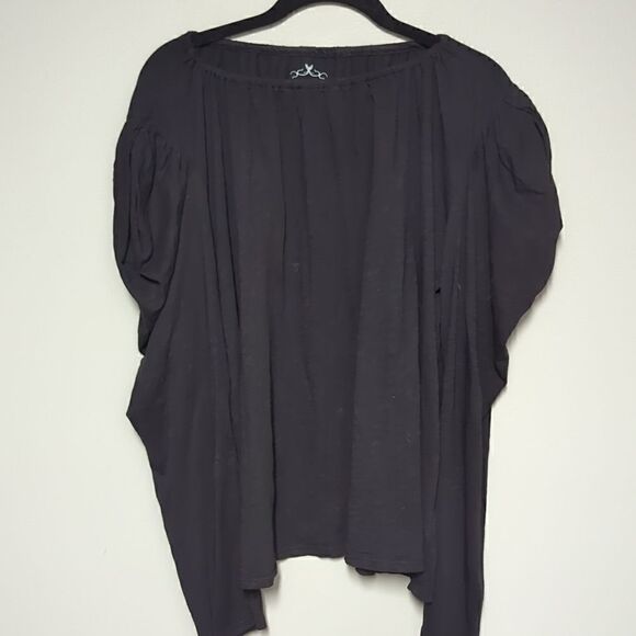 Velvet Black Puff Sleeve Long Sleeve Blouse - Picture 1 of 7